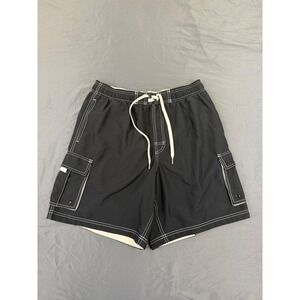 Speedo Men's Black Cargo Swim Trunks Contrast Stitching Board Shorts Size L